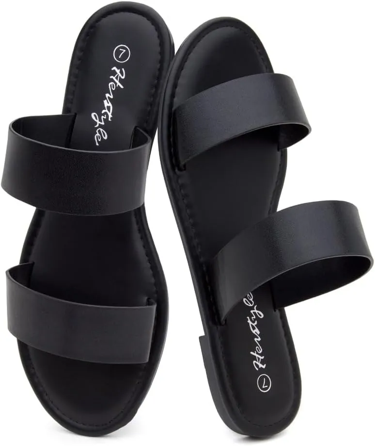 2025 Summer Shoes, Lightweight Open Toe Dressy enormous fiord wold & Casual Sandals for Women Herstyle Women??s Flat Sandals ?C Slip-On Double Strap Slides with Memory Foam, Trendy 