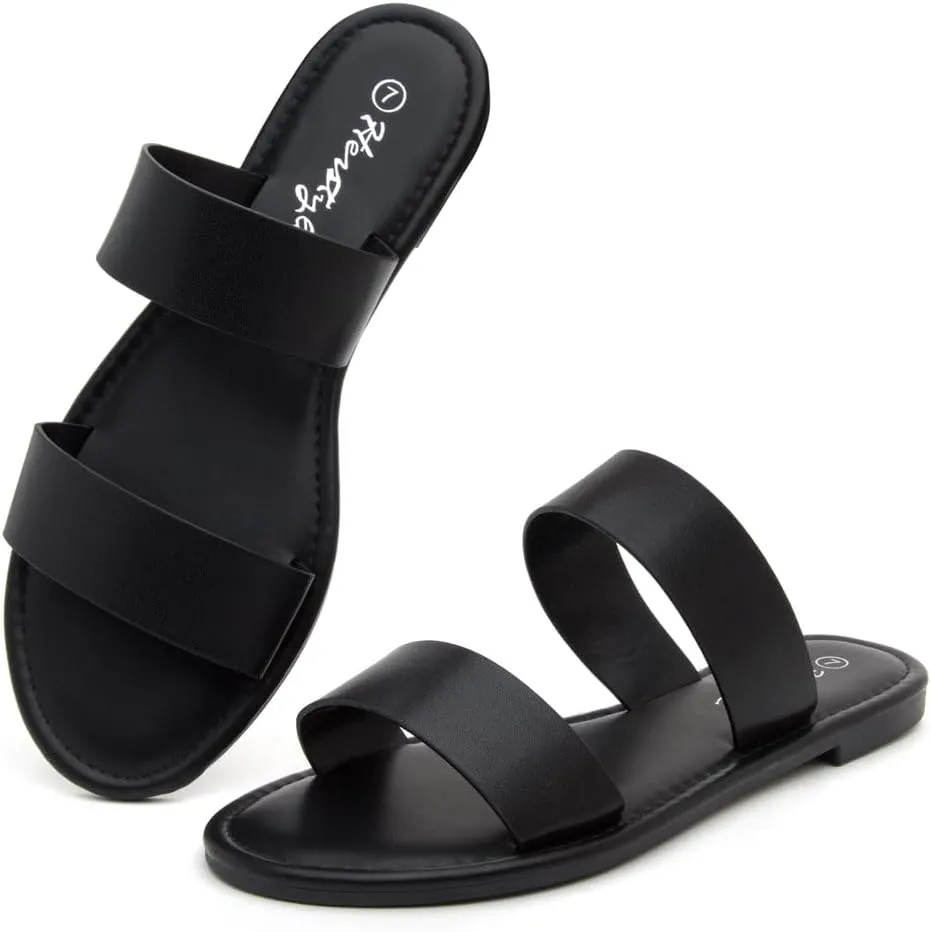 2025 Summer Shoes, Lightweight Open Toe Dressy enormous fiord wold & Casual Sandals for Women Herstyle Women??s Flat Sandals ?C Slip-On Double Strap Slides with Memory Foam, Trendy 