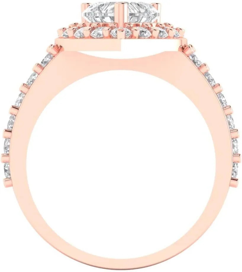 2.03 ct Heart Cut Synthetic White Sapphire 14k Rose Gold Halo Solitaire W/Accents anniversary Wedding modify Engagement Ring Clara Pucci 