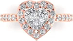 2.03 ct Heart Cut Synthetic White Sapphire 14k Rose Gold Halo Solitaire W/Accents anniversary Wedding modify Engagement Ring Clara Pucci 