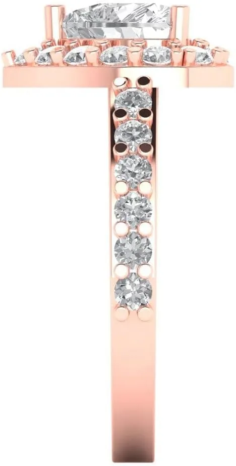 2.03 ct Heart Cut Synthetic White Sapphire 14k Rose Gold Halo Solitaire W/Accents anniversary Wedding modify Engagement Ring Clara Pucci 