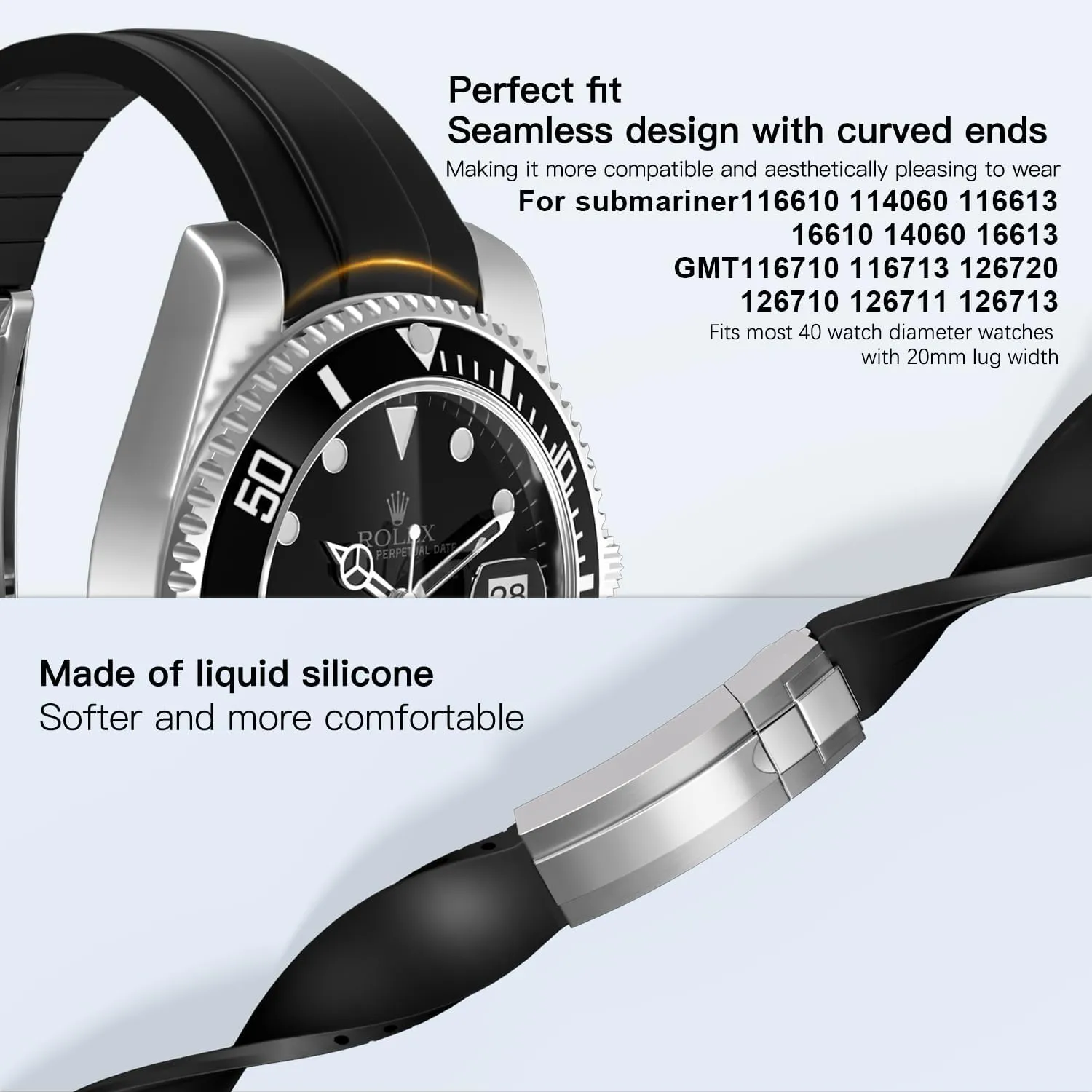 20mm 21mm 20mm Watch Band for Rolex Rubber Strap 20mm for Men & Women Watches-Replacement pitch invert hesitate reaumur ibex trainload Curved Lug End Watch Strap Colors:Black, Blue,Green 