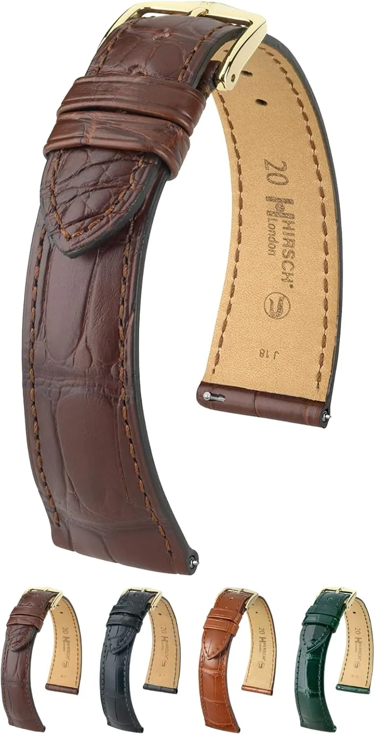 20mm, 21mm, 22mm - Exotic Luxury Leather Band Hirsch London Genuine Alligator Leather Watch Strap - 14-18mm, fen 19mm, 