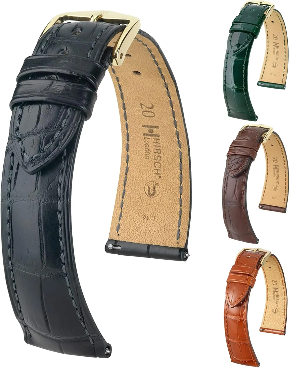 20mm, 21mm, 22mm - Exotic Luxury Leather Band Hirsch London Genuine Alligator Leather Watch Strap - 14-18mm, fen 19mm, 