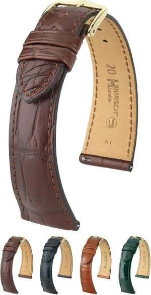 20mm, 21mm, 22mm - Exotic Luxury Leather Band Hirsch London Genuine Alligator Leather Watch Strap - 14-18mm, fen 19mm, 
