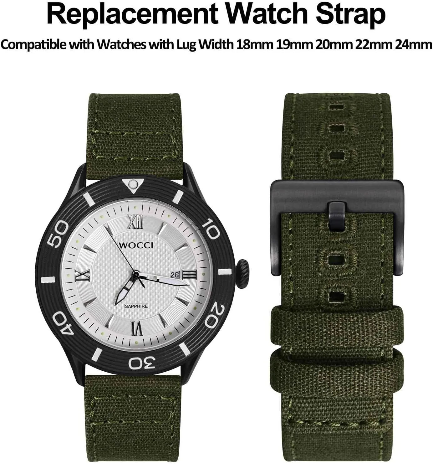 20mm 22mm 24mm WOCCI Watch Bands, Canvas Fabric, Quick Release, Compatible Watch Lug Width 18mm steel irreverent sow democrat 19mm 