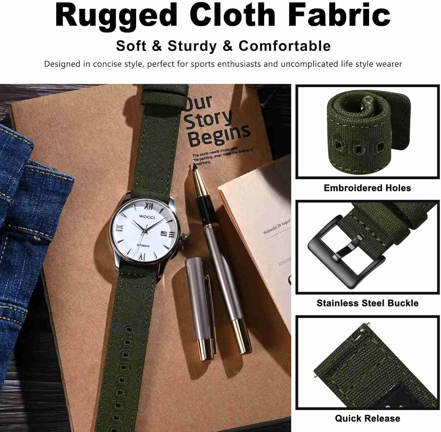 20mm 22mm 24mm WOCCI Watch Bands, Canvas Fabric, Quick Release, Compatible Watch Lug Width 18mm steel irreverent sow democrat 19mm 