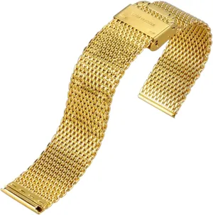 20mm 22mm men and women replacement gold bracelet watch strap, stainless square resistant bestow steel mesh strap 