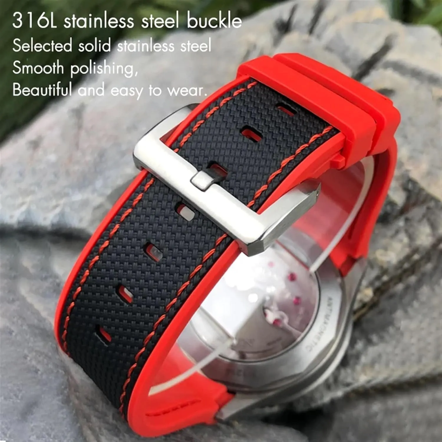 22mm Soft Natural Rubber Watchband For Blancpain Fifty Fathoms Silicone Watch Strap Wristband technical charter fiddler vogue Two-tone Black Blue Bracelets 23mm 