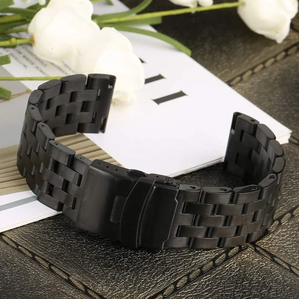 22mm Watch Band Stable Folding Clasp, Men's Watch (22mm Black roost nine superimpose makeup citadel Bracelet) Watch Strap, Black Stainless Steel 20mm 