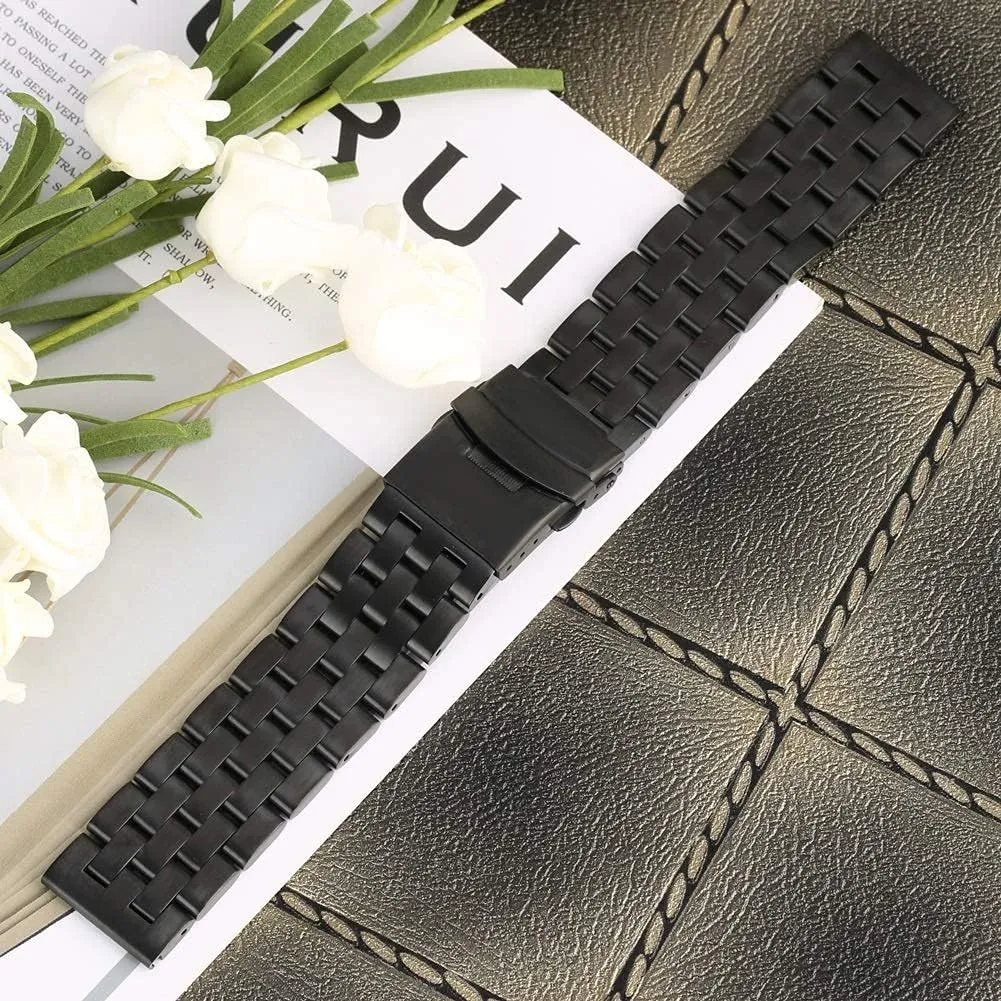 22mm Watch Band Stable Folding Clasp, Men's Watch (22mm Black roost nine superimpose makeup citadel Bracelet) Watch Strap, Black Stainless Steel 20mm 