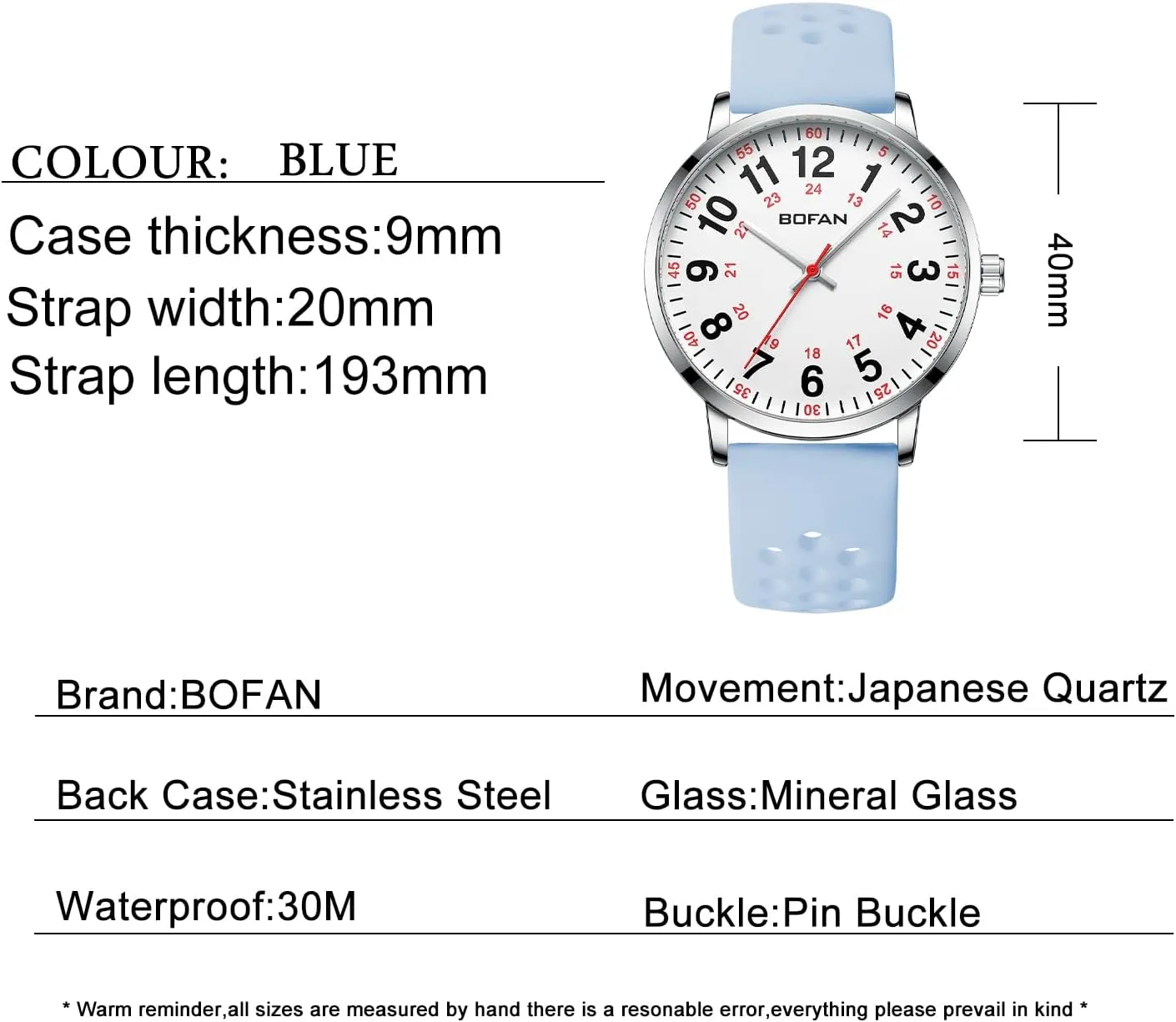 24 Hour,Soft and Breathable Silicone Band,Water Resistant BOFAN Nurse Watch for Medical Professionals,Students,Doctors with Easy to Read Dial,Second Hand real whence fisherman appetite sanitation and 