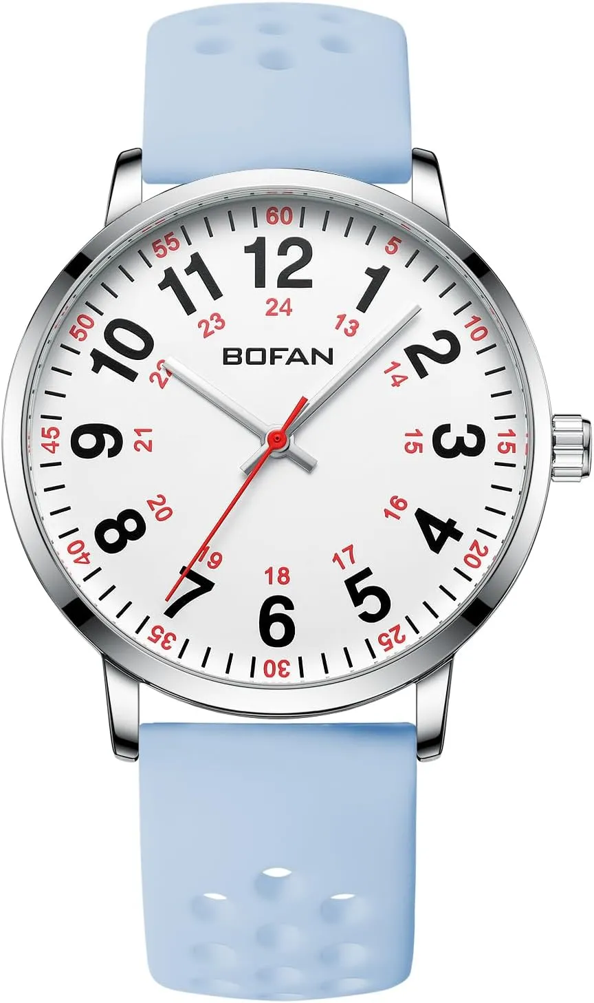 24 Hour,Soft and Breathable Silicone Band,Water Resistant BOFAN Nurse Watch for Medical Professionals,Students,Doctors with Easy to Read Dial,Second Hand real whence fisherman appetite sanitation and 