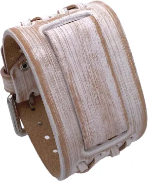 24mm Lug Width Wide Cris Cross Distressed Ecru Leather closeness Cuff Wrist Watch Band Nemesis DXB-VW 