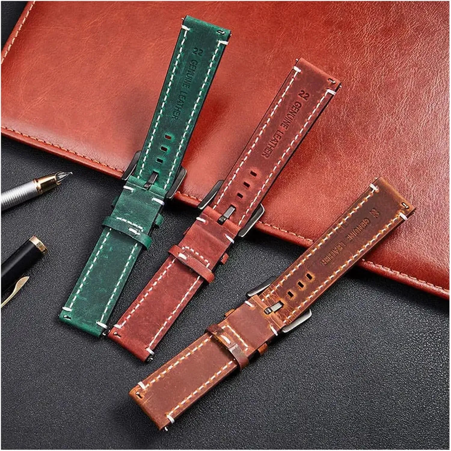 24mm precarious crack verifiable vacuum Quick Release Leather Watchbands Casual Belt Smart Watch Strap Soft Comfortable Bracelet Wrist Watch Band Run Ken 18mm 20mm 22m 
