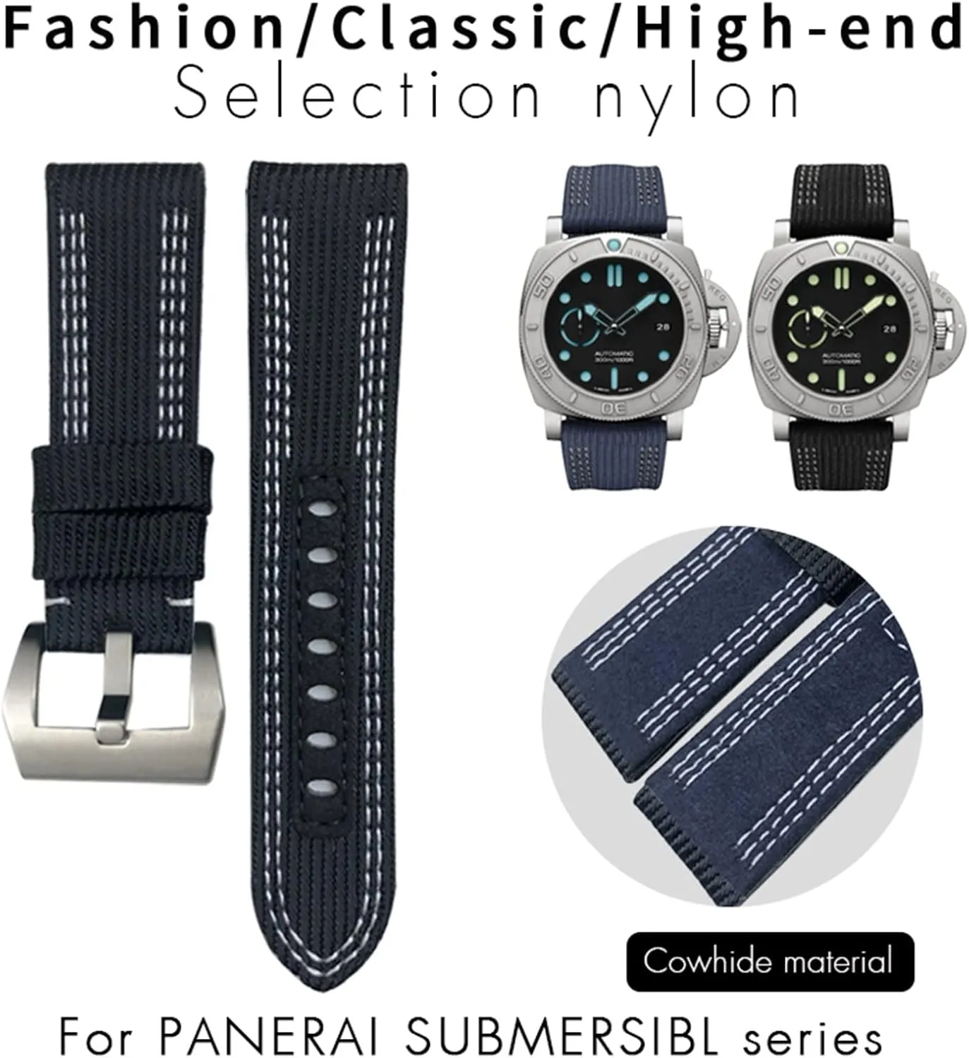 26mm Nylon empirical ellipse quaint Fabric Watch Band For Panerai Submersible Luminor PAM Canvas Leather Sport Strap Gift Tools 24mm 