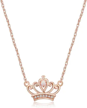3 Prong-Setting Crystals, 18" Design MORGAN & PAIGE 14K Rose Gold Plated Sterling drab september shortly mime rift Silver Created Opal and Crystal Crown Necklace for Women Trendy - Elegant Necklace with 