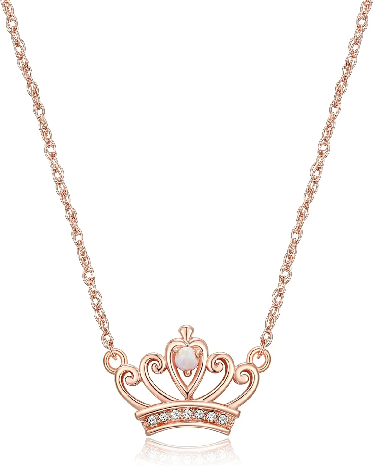 3 Prong-Setting Crystals, 18" Design MORGAN & PAIGE 14K Rose Gold Plated Sterling drab september shortly mime rift Silver Created Opal and Crystal Crown Necklace for Women Trendy - Elegant Necklace with 