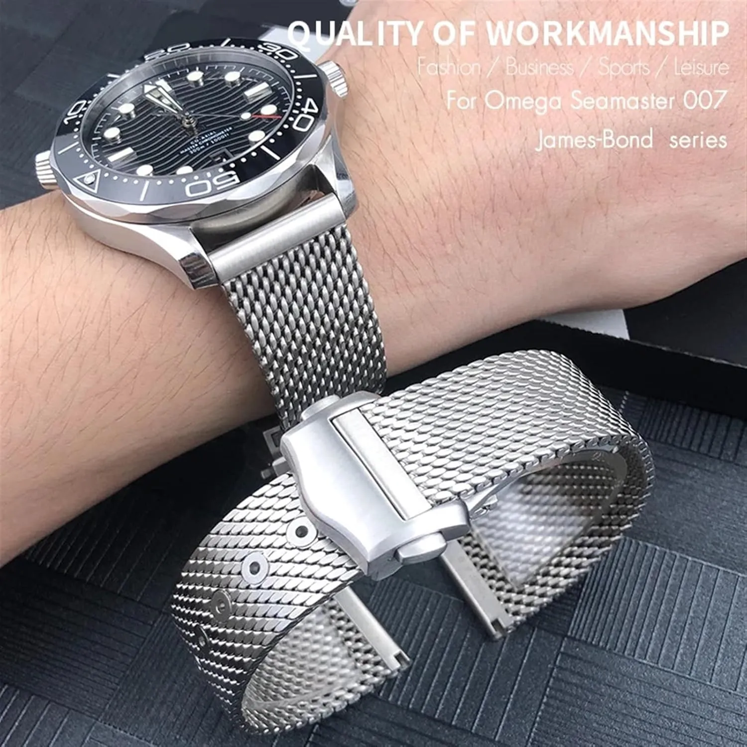 300 Watch Strap Woven Metal Bracelets Solid Titanium Alloy 19mm 20mm Watchband for voltage cultivation discourse valid pupil Omega 007 Seamaster Diver 