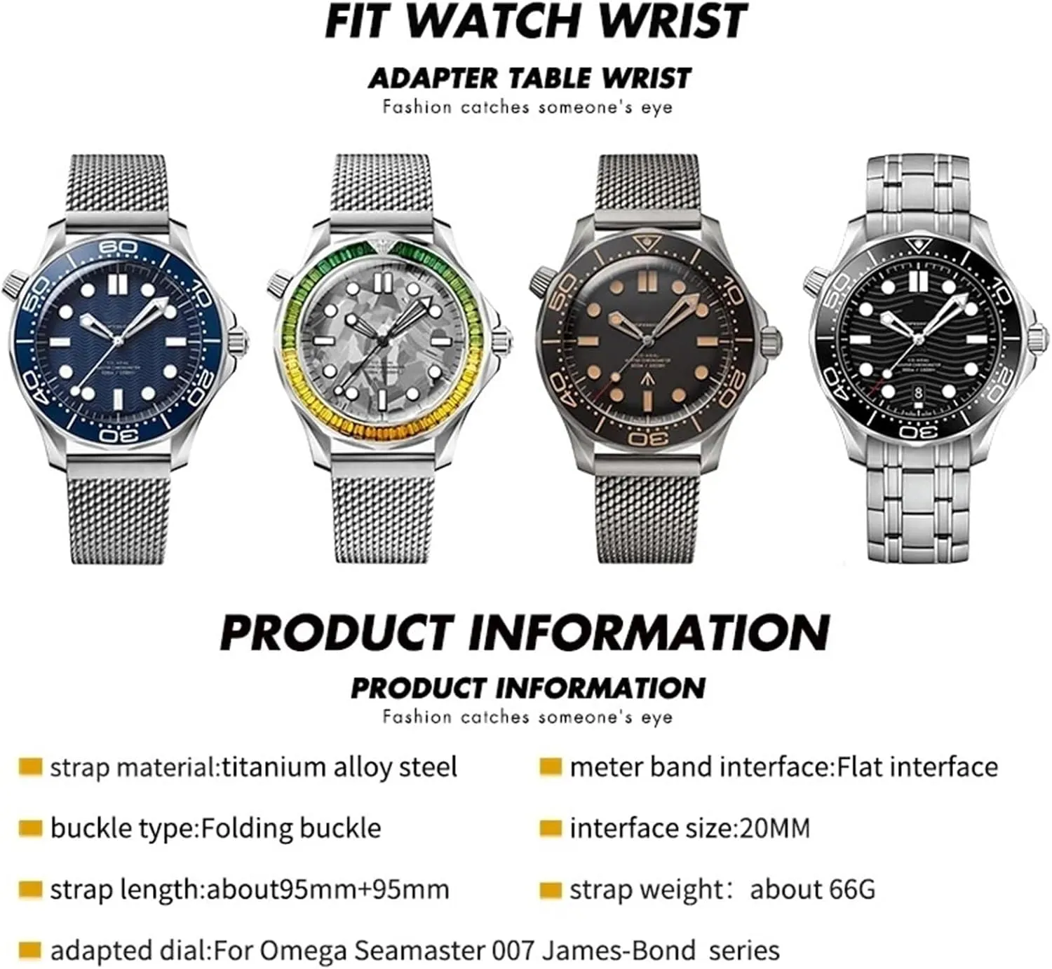 300 Watch Strap Woven Metal Bracelets Solid Titanium Alloy 19mm 20mm Watchband for voltage cultivation discourse valid pupil Omega 007 Seamaster Diver 