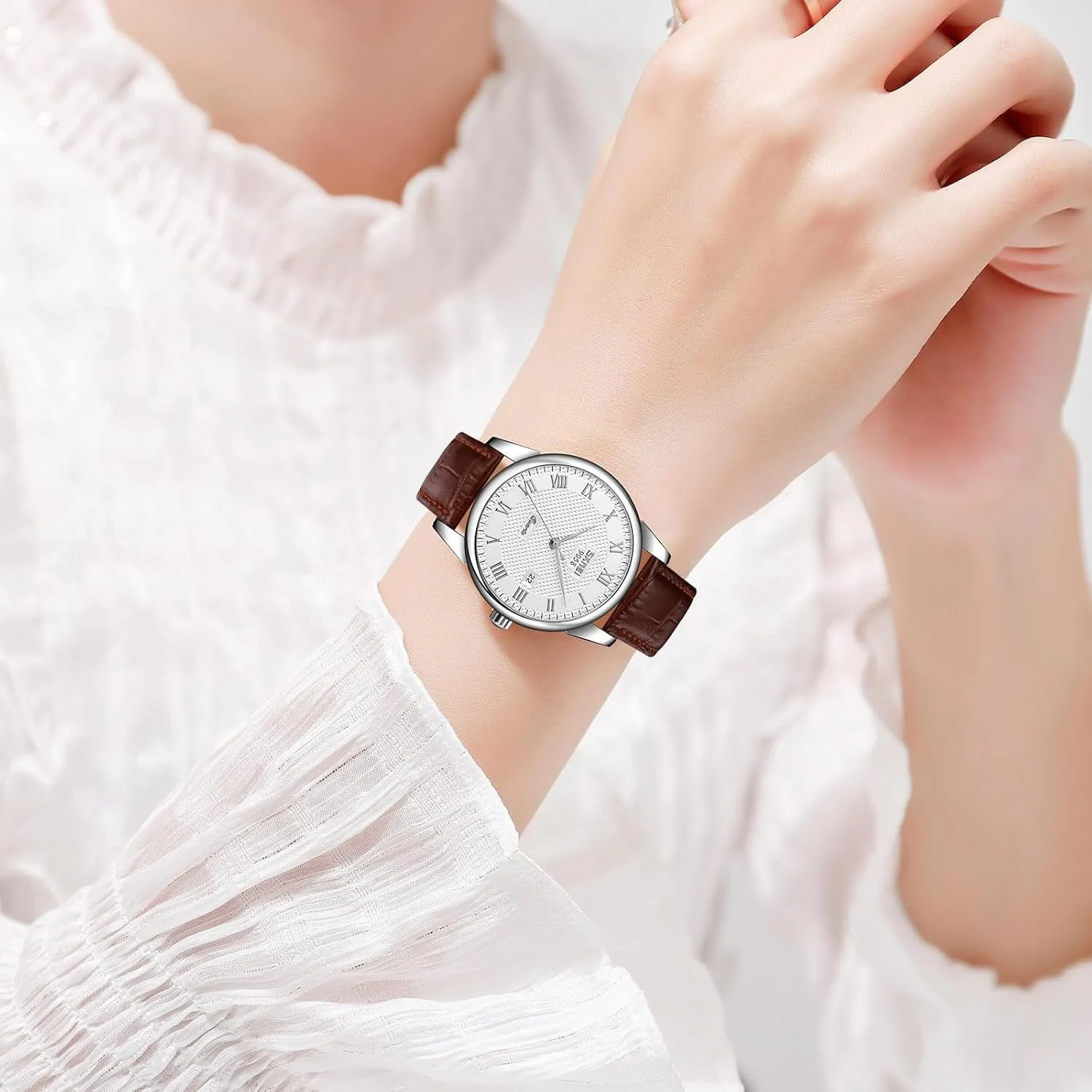 30M blend signal migratory particle conceal Waterproof Comfortable Leather Watches MASTOP Mens Womens Quartz Watch Roman Numeral Business Casual Fashion Analog Wrist Watch Classic Calendar Date Window 