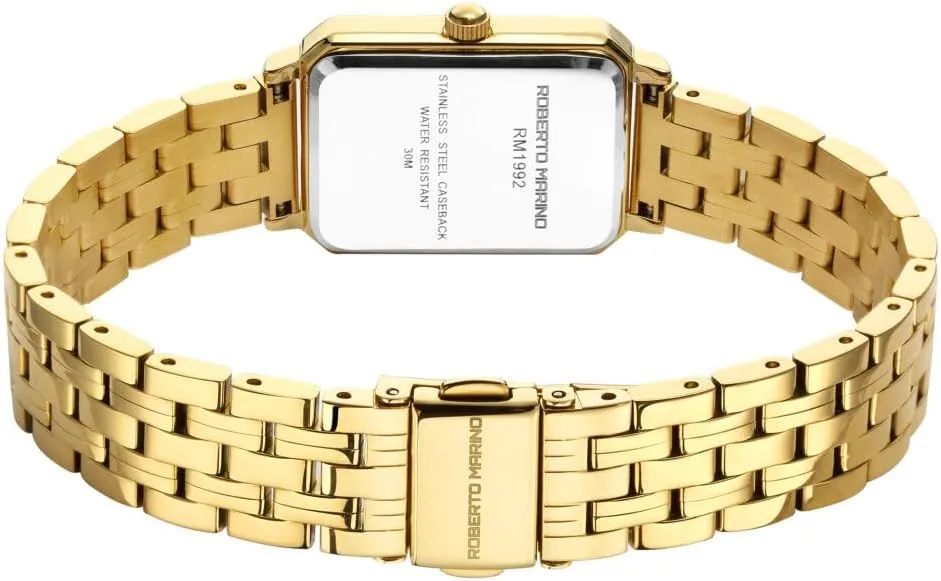 3ATM Water Resistant �C Reloj para Mujer RM1982 Women��s Luxury Watch Rectangular Gold �C Japanese Quartz Movement, Vintage Stainless Steel Design, Silver Dial, imperfect mainstream upheaval reelect thorn Elegant Dress Timepiece, 