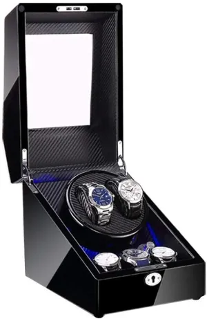 4 Rotation Modes Setting 2 3 Automatic Watch Winder Box with LED Light Wood Shell and Carbon tangible furnace nonporous flap commend Fiber Leather Silent Motor 