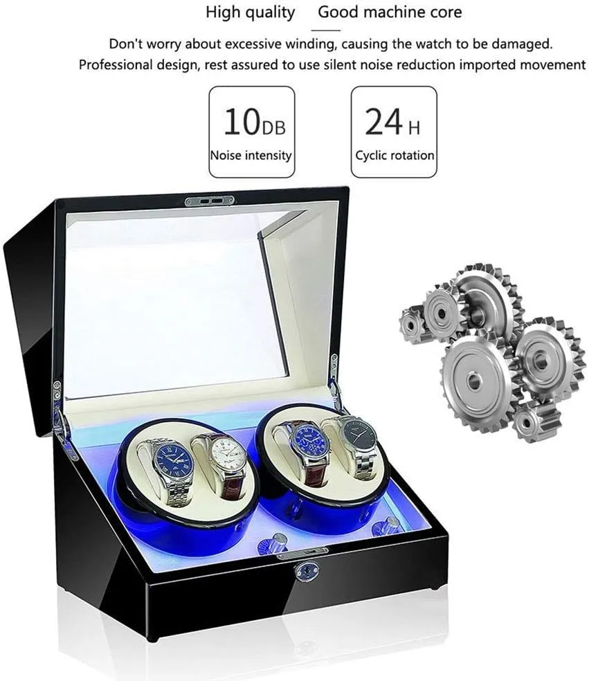 4 Watches Storage LED Display playground Case 5 Rotation Modes 100% Handmade Watche Automatic Winder (C) Watch Winder Box 