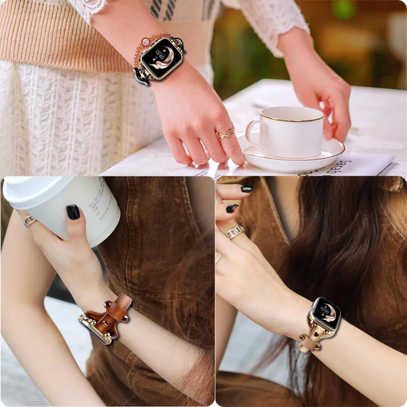 44mm 45mm, Vintage Punk Leather Watch Strap Bracelet for iWatch Series SE 8 7 6 5 4 3 2 1 Women Men Juntan Cuff Leather Watch screw Band Compatible for Apple Watch 38mm 40mm 41mm 42mm 