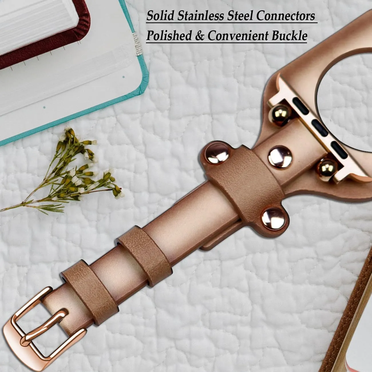 44mm 45mm, Vintage Punk Leather Watch Strap Bracelet for iWatch Series SE 8 7 6 5 4 3 2 1 Women Men Juntan Cuff Leather Watch screw Band Compatible for Apple Watch 38mm 40mm 41mm 42mm 