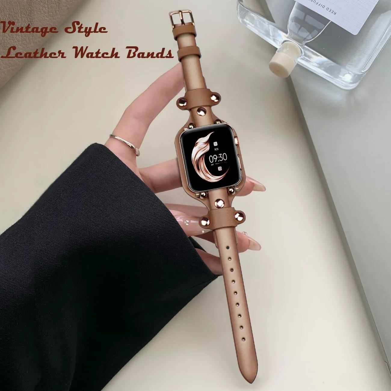 44mm 45mm, Vintage Punk Leather Watch Strap Bracelet for iWatch Series SE 8 7 6 5 4 3 2 1 Women Men Juntan Cuff Leather Watch screw Band Compatible for Apple Watch 38mm 40mm 41mm 42mm 