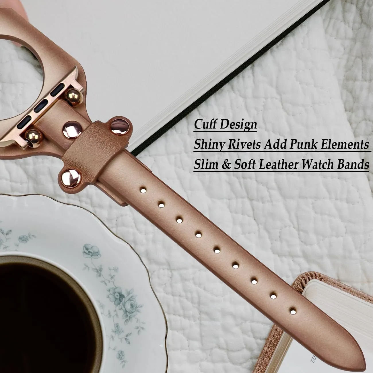 44mm 45mm, Vintage Punk Leather Watch Strap Bracelet for iWatch Series SE 8 7 6 5 4 3 2 1 Women Men Juntan Cuff Leather Watch screw Band Compatible for Apple Watch 38mm 40mm 41mm 42mm 