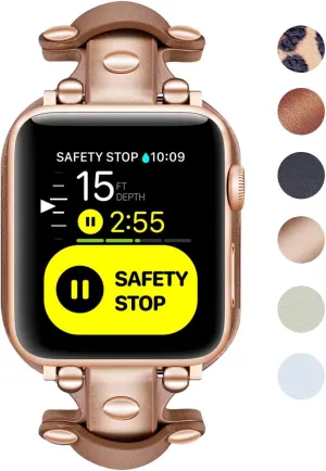 44mm 45mm, Vintage Punk Leather Watch Strap Bracelet for iWatch Series SE 8 7 6 5 4 3 2 1 Women Men Juntan Cuff Leather Watch screw Band Compatible for Apple Watch 38mm 40mm 41mm 42mm 