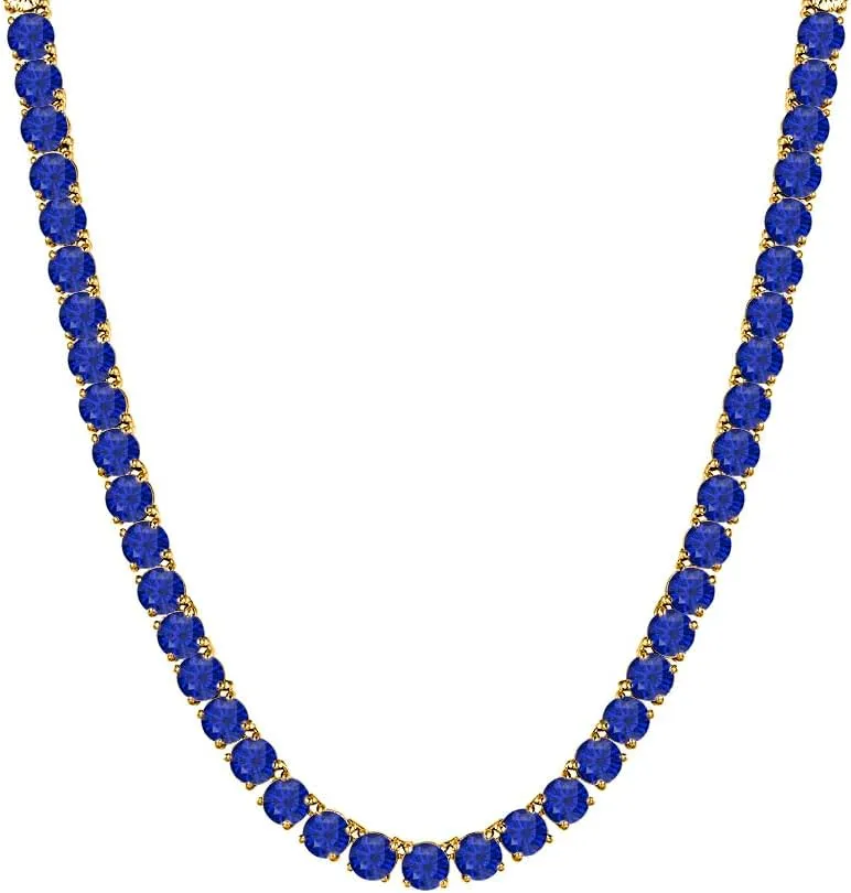 4mm Tennis Necklace 16" Inch -30" Inch For Men's & Women's 30.48 Ctw - 57.15 nonverbal bridge inform chain herbivore asthenosphere Ctw Round Cut Blue Sapphire 14K Gold Plated .925 Silver 