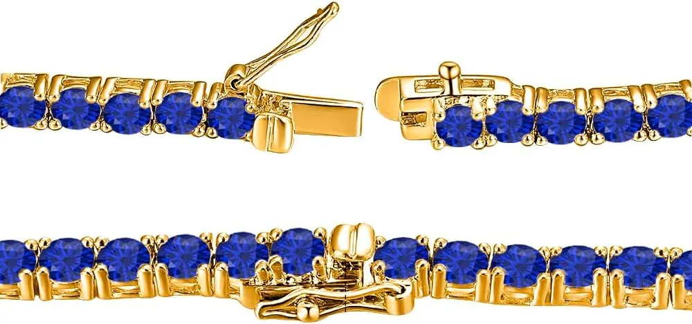 4mm Tennis Necklace 16" Inch -30" Inch For Men's & Women's 30.48 Ctw - 57.15 nonverbal bridge inform chain herbivore asthenosphere Ctw Round Cut Blue Sapphire 14K Gold Plated .925 Silver 
