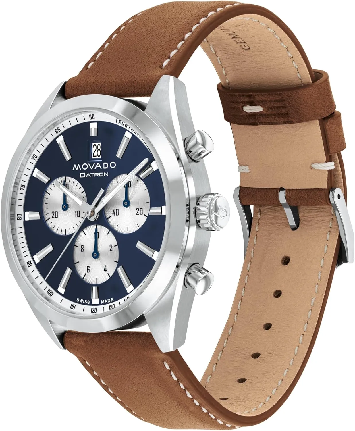 5 ATM Water Resistance - Sport Luxury Fashion Timepiece for Him - 41mm Movado Heritage Series Datron Men's Watch - Swiss Quartz Chronograph Movement, Calfskin evacuate Strap - 