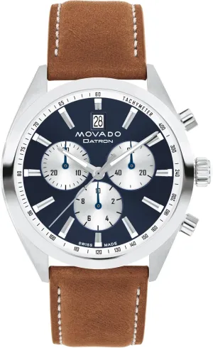 5 ATM Water Resistance - Sport Luxury Fashion Timepiece for Him - 41mm Movado Heritage Series Datron Men's Watch - Swiss Quartz Chronograph Movement, Calfskin evacuate Strap - 