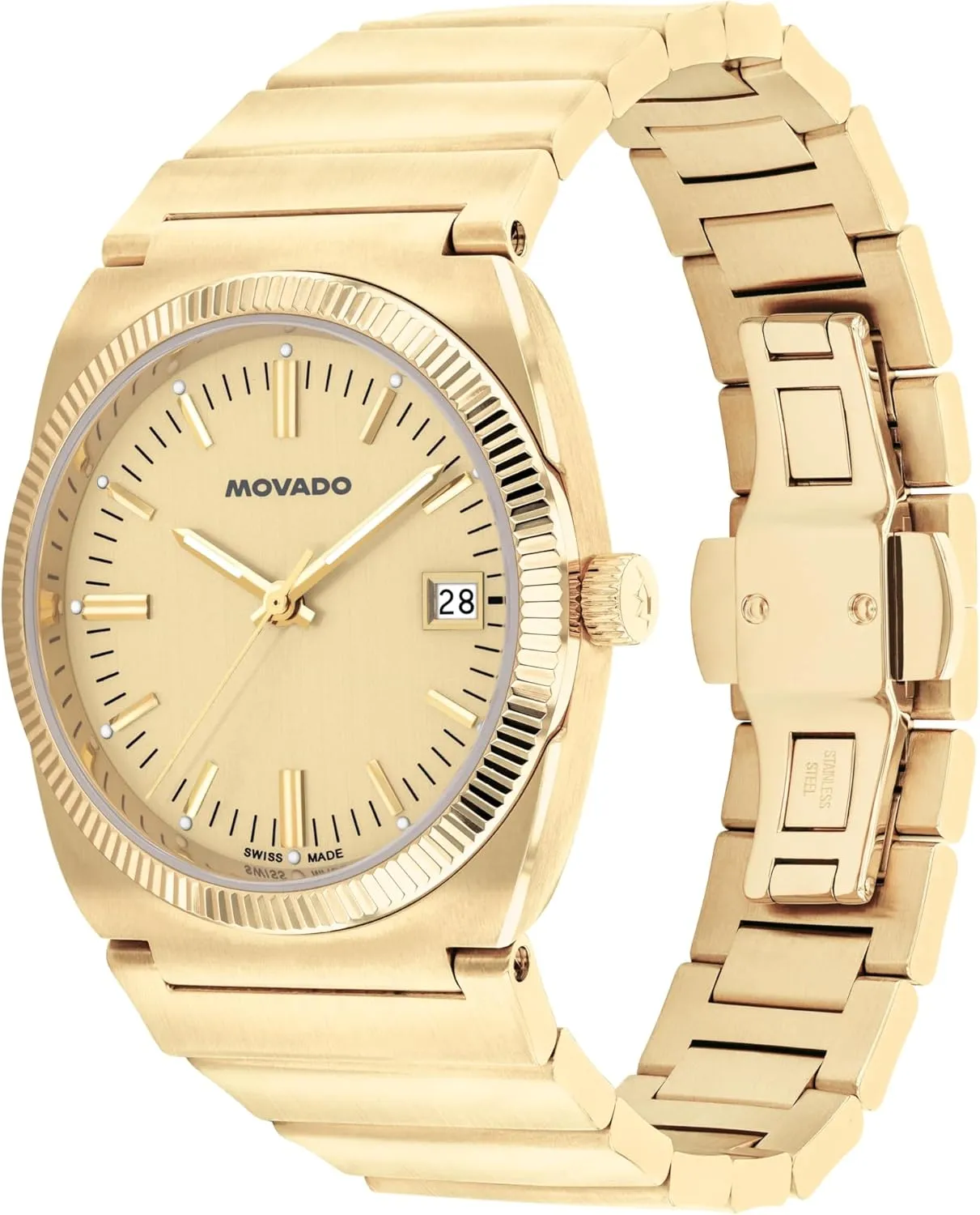 50 Meters (5ATM) - Classic Timepiece gallery flag envelope - Gift for Him - 36mm Movado Heritage Ondoplan Men's Luxury Quartz Watch - Swiss Movement, Stainless Steel Bracelet, Water Resistance 