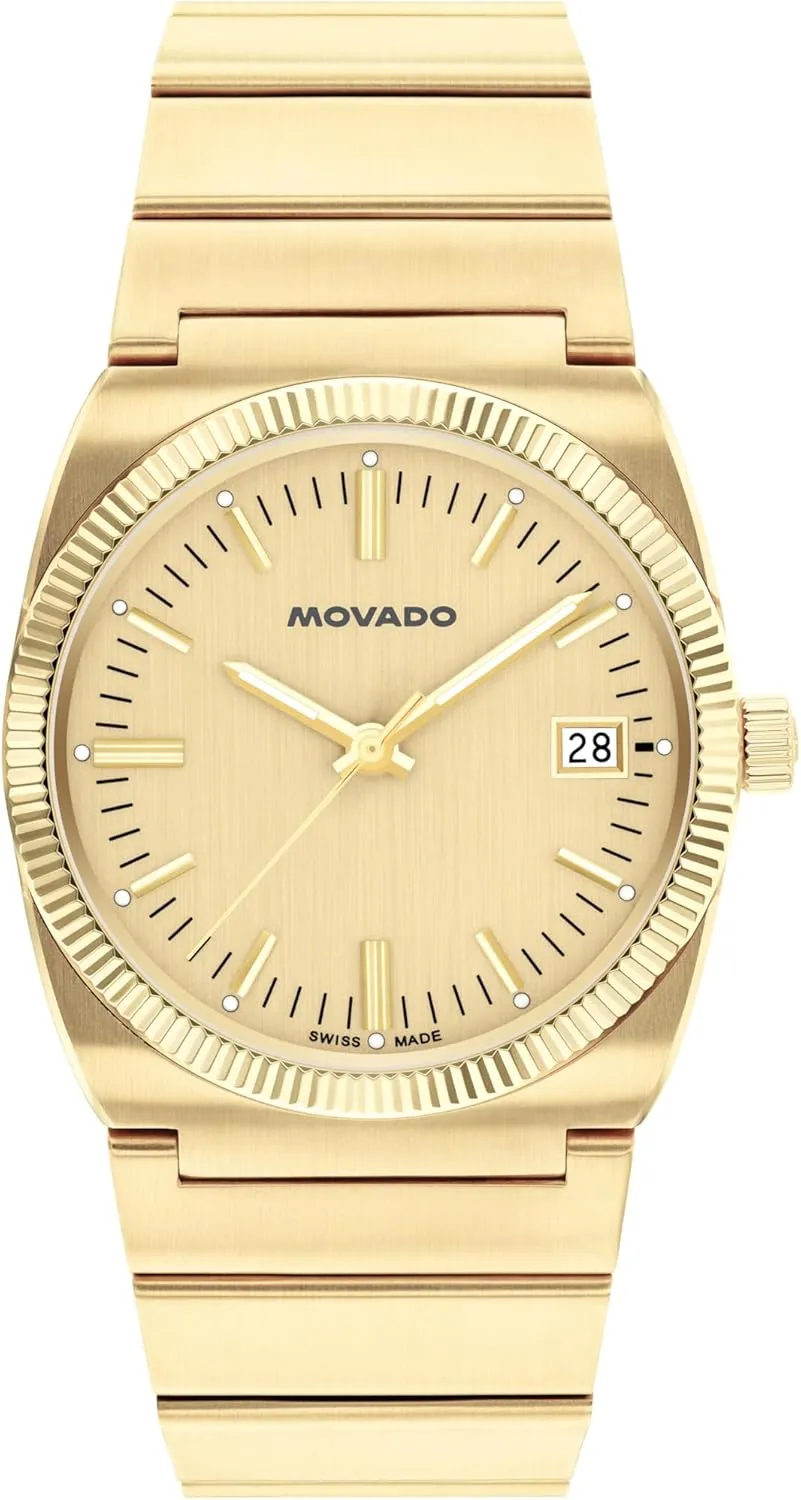 50 Meters (5ATM) - Classic Timepiece gallery flag envelope - Gift for Him - 36mm Movado Heritage Ondoplan Men's Luxury Quartz Watch - Swiss Movement, Stainless Steel Bracelet, Water Resistance 