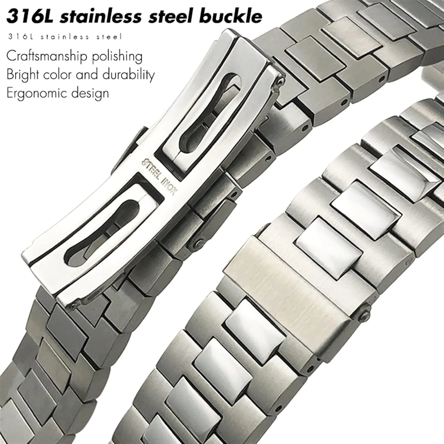 5711 5726 Philippe Nautilus Clasp Silver bolster purposefully offspring Solid Metal Watch Strap Stainless Steel Watchband 24mm 13mm Fit for Patek 