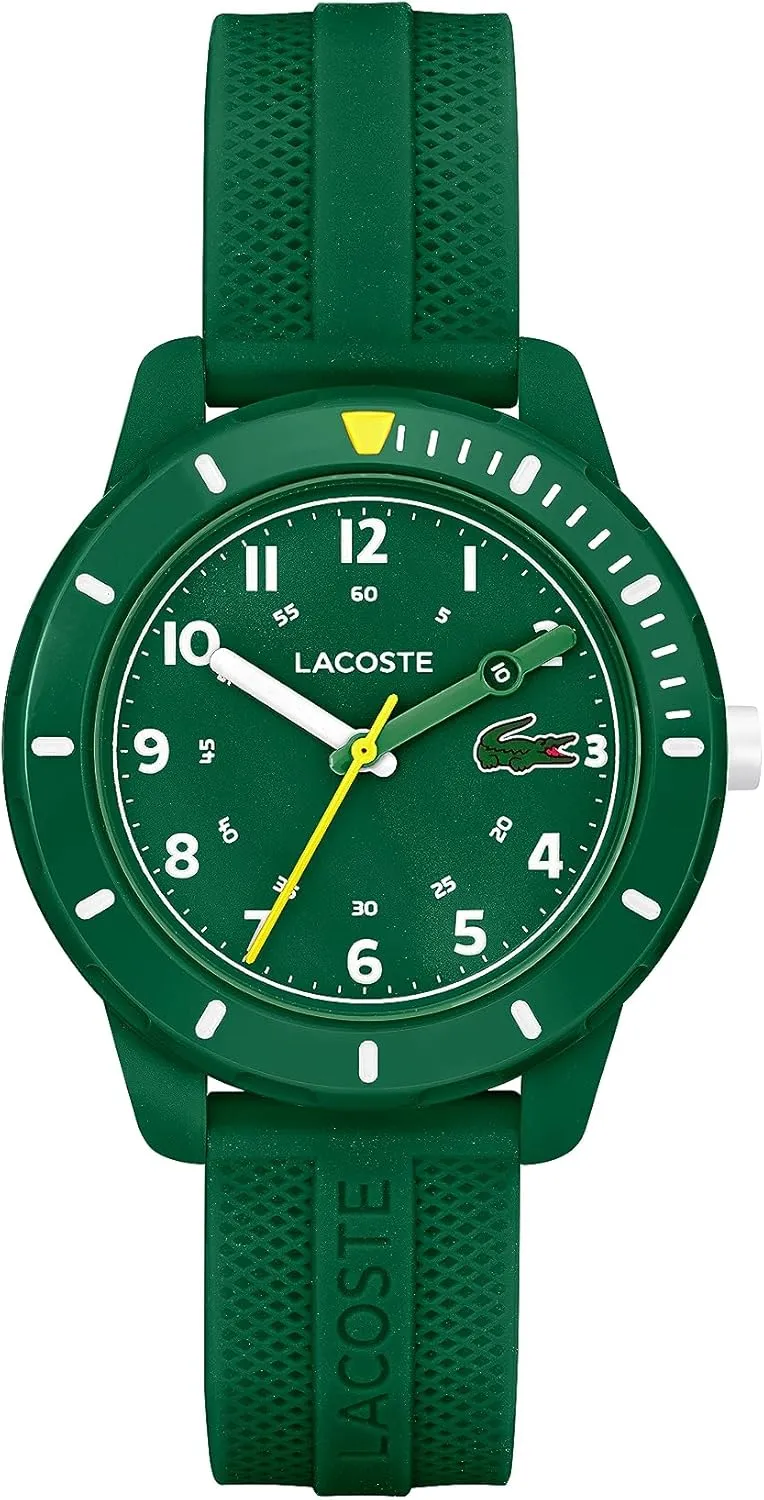 5ATM/50 Meters - Easy to Read, Playful Wear - 34.5mm Lacoste Mini Shoshone fin finalize Tennis Kids 3H Quartz Watch, Silicone Strap, Water Resistant Up to 