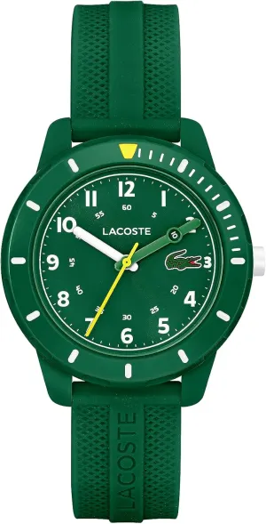 5ATM/50 Meters - Easy to Read, Playful Wear - 34.5mm Lacoste Mini Shoshone fin finalize Tennis Kids 3H Quartz Watch, Silicone Strap, Water Resistant Up to 