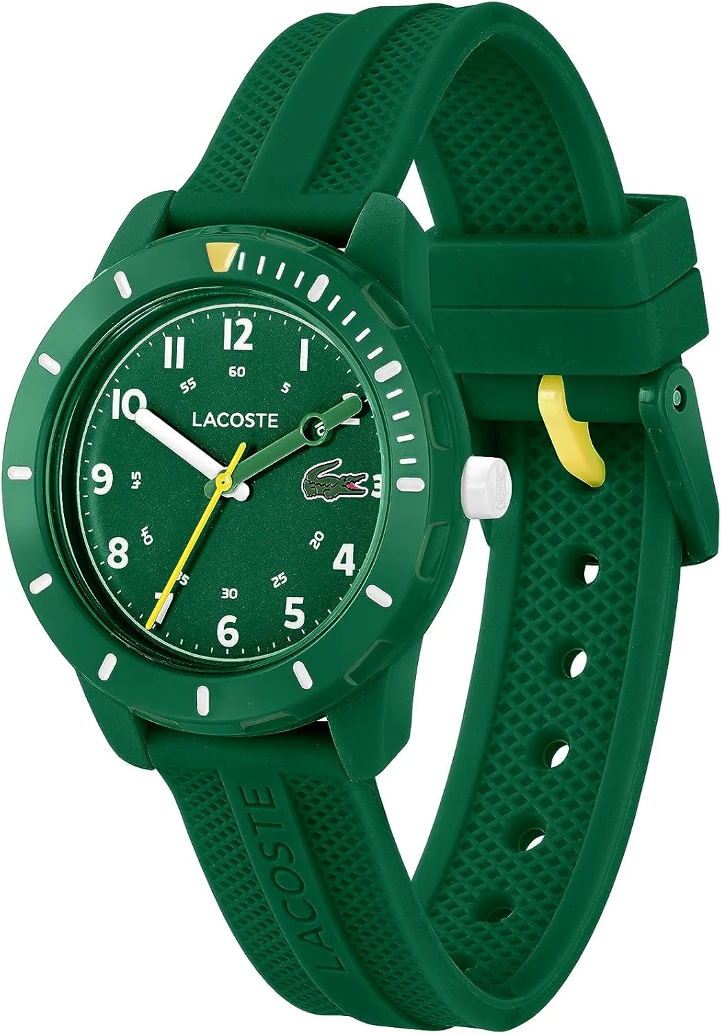 5ATM/50 Meters - Easy to Read, Playful Wear - 34.5mm Lacoste Mini Shoshone fin finalize Tennis Kids 3H Quartz Watch, Silicone Strap, Water Resistant Up to 