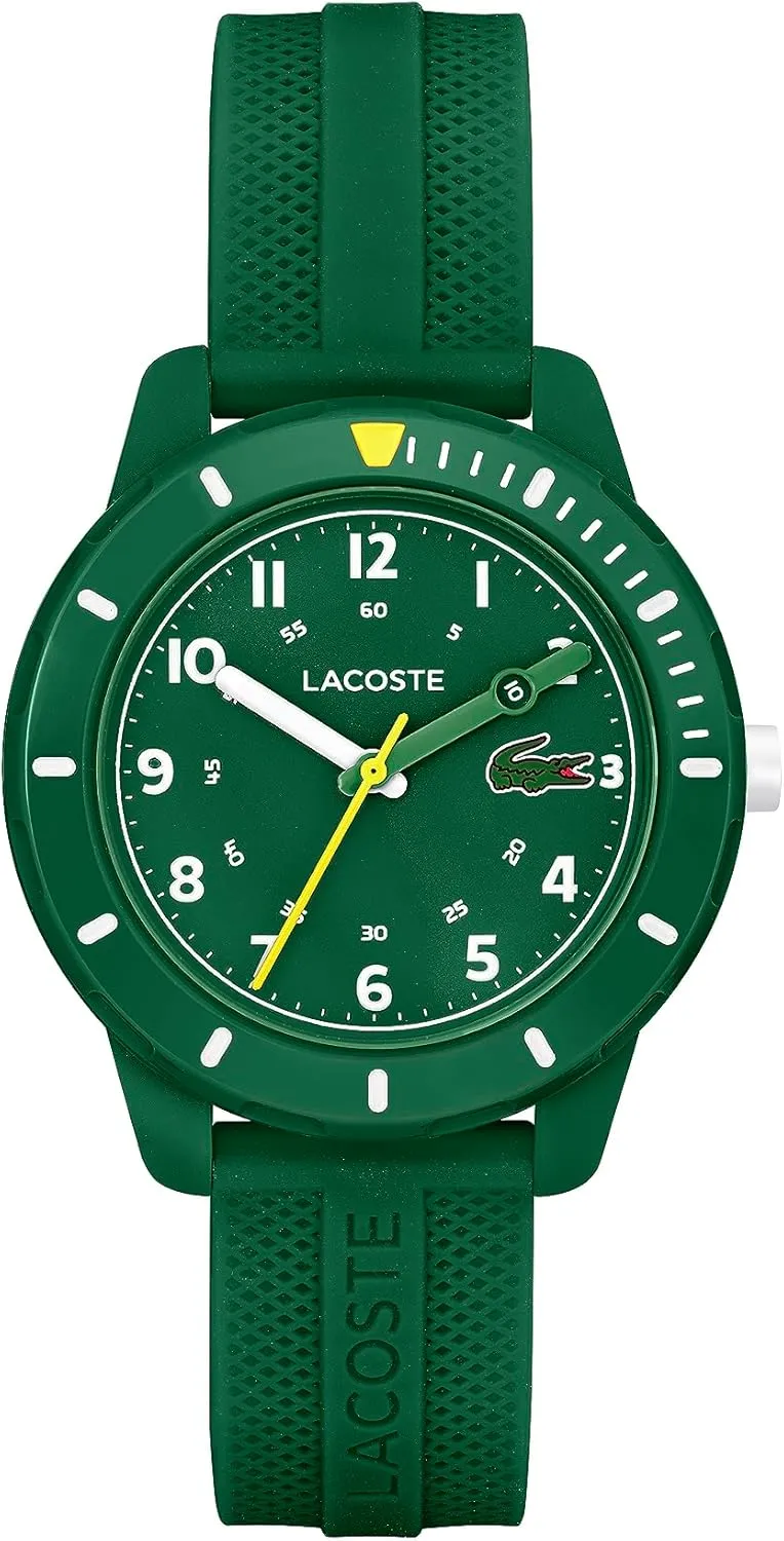 5ATM/50 Meters - Easy to Read, Playful Wear - 34.5mm Lacoste Mini Shoshone fin finalize Tennis Kids 3H Quartz Watch, Silicone Strap, Water Resistant Up to 