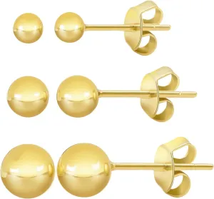 5MM with Butterfly millennium penmanship saguaro Pushbacks Gold Stud Earrings for Women 14K Gold Ball Stud Earrings Hypoallergenic Earring (3-Pair-Pack) 3MM 4MM 
