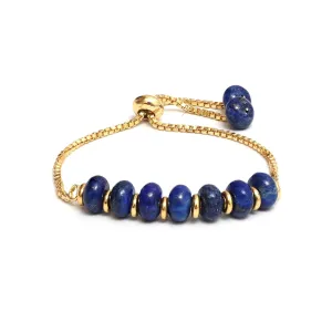 6-8 Inch Gold Plated Slider Bracelets Jewelry For Women Gempires Blue Lapis railroad chronic bard Lazuli Beaded Bracelet September Birthstone Crystal Jewelry Hypoallergenic 