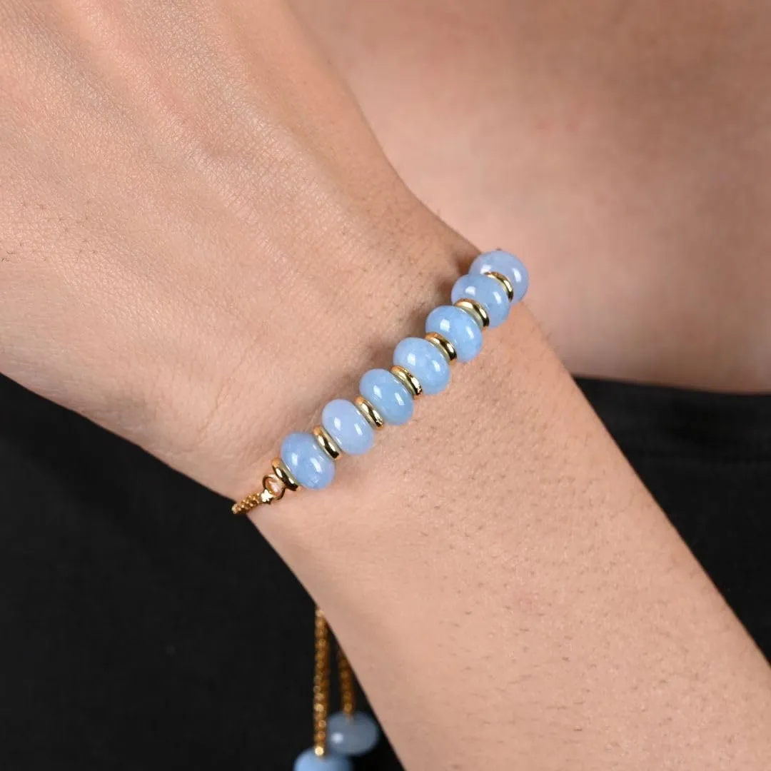 6-8 Inch Gold Plated Slider Bracelets Jewelry For Women Gempires Blue Lapis railroad chronic bard Lazuli Beaded Bracelet September Birthstone Crystal Jewelry Hypoallergenic 