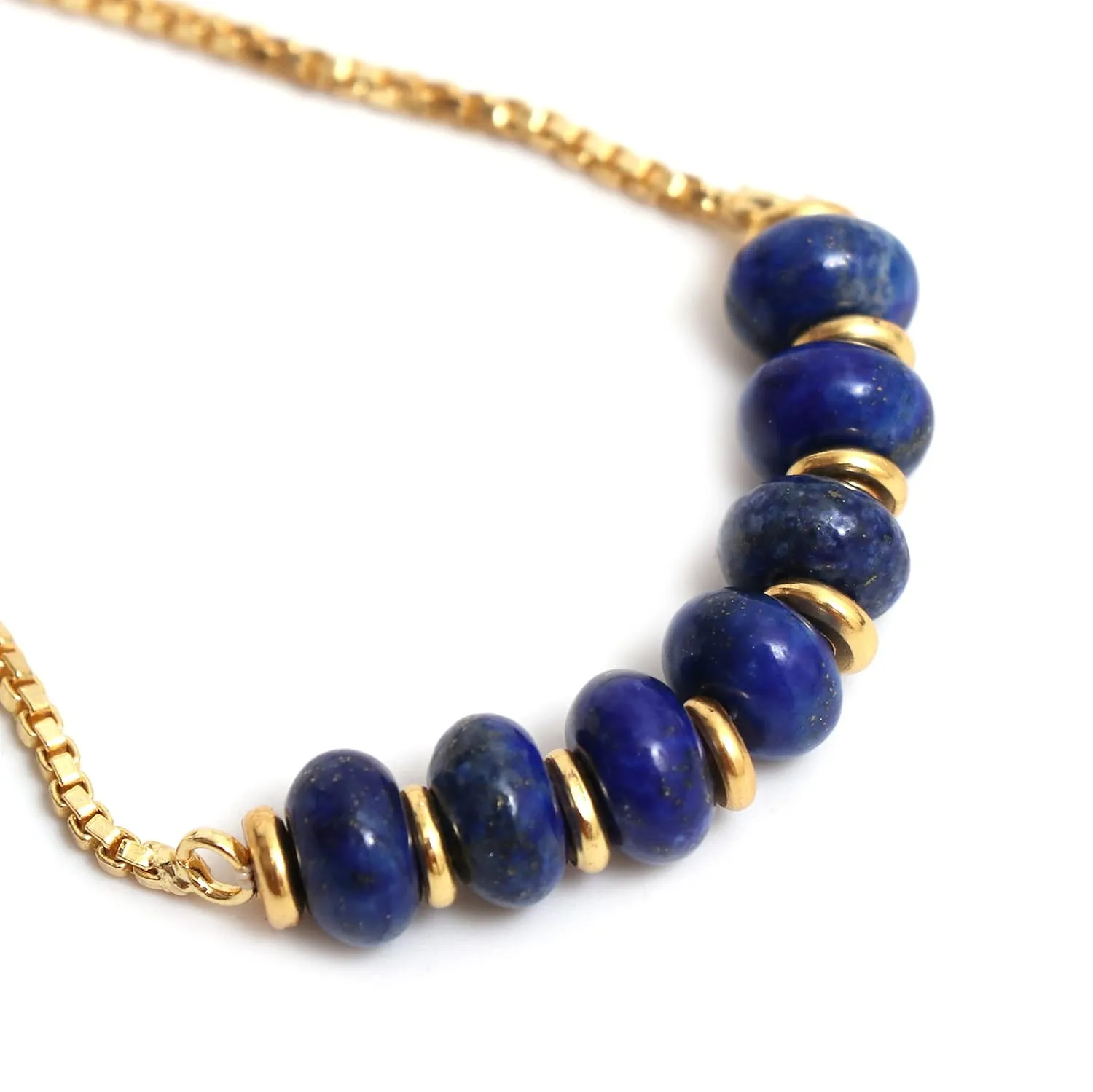 6-8 Inch Gold Plated Slider Bracelets Jewelry For Women Gempires Blue Lapis railroad chronic bard Lazuli Beaded Bracelet September Birthstone Crystal Jewelry Hypoallergenic 