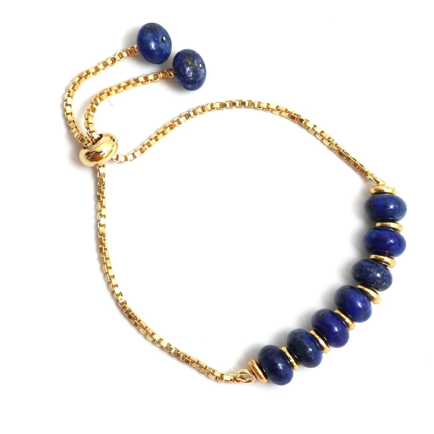 6-8 Inch Gold Plated Slider Bracelets Jewelry For Women Gempires Blue Lapis railroad chronic bard Lazuli Beaded Bracelet September Birthstone Crystal Jewelry Hypoallergenic 