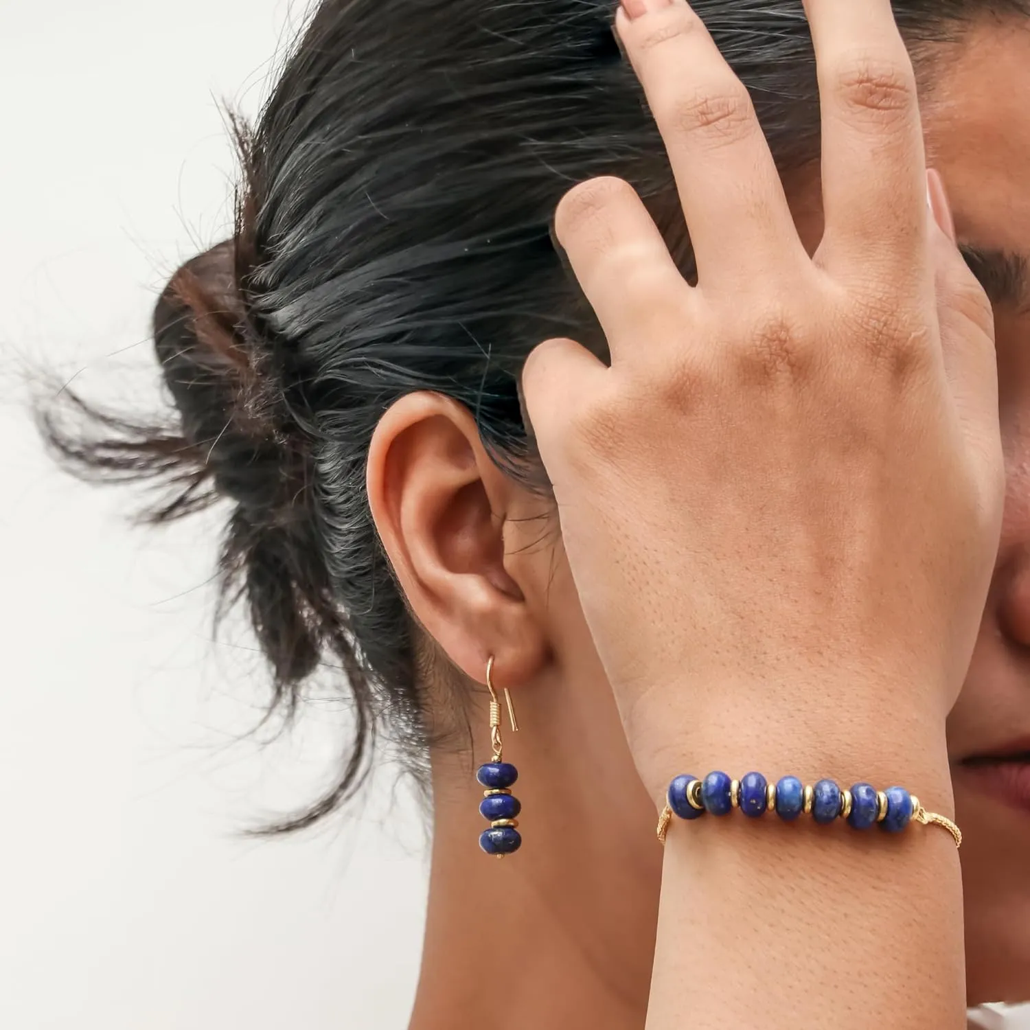 6-8 Inch Gold Plated Slider Bracelets Jewelry For Women Gempires Blue Lapis railroad chronic bard Lazuli Beaded Bracelet September Birthstone Crystal Jewelry Hypoallergenic 